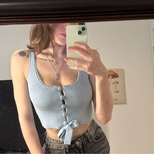 Marc Defang XS Sky Blue Ribbed Button-Up Tank Top